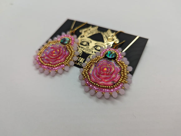 Pink rose and abalone shell dangles