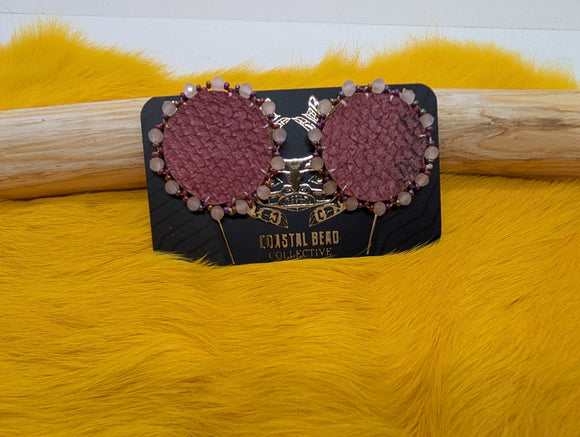 Raspberry salmon leather studs